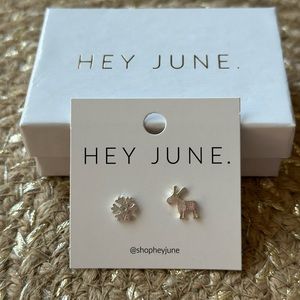 NEW IN BOX Reindeer & Snowflake Earrings by Hey June